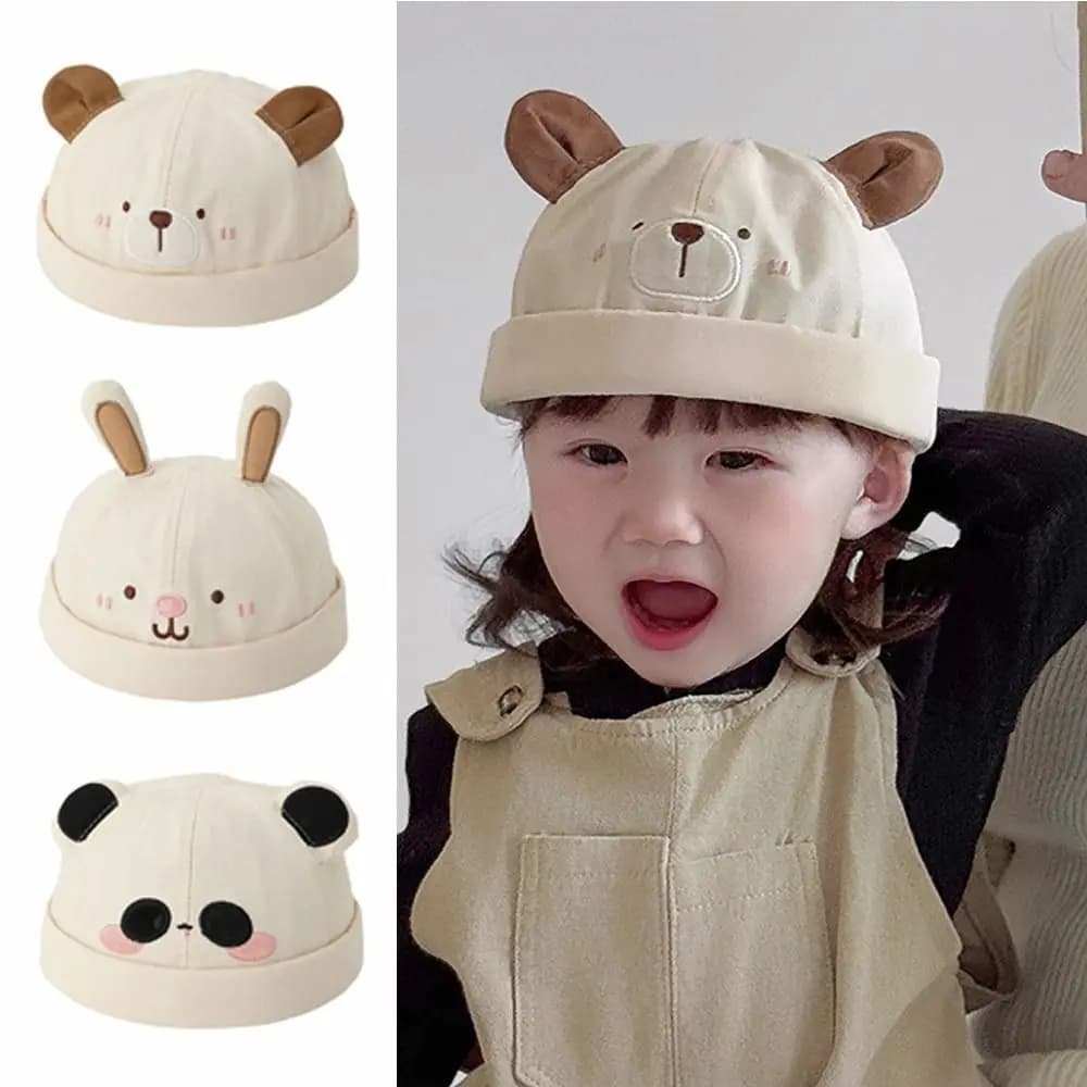 Kawaii Cotton Kids Skullcap Breathable Adjustable Baby Beanie Hats Brimless Cartoon Toddler Sun Hat Sun Protection