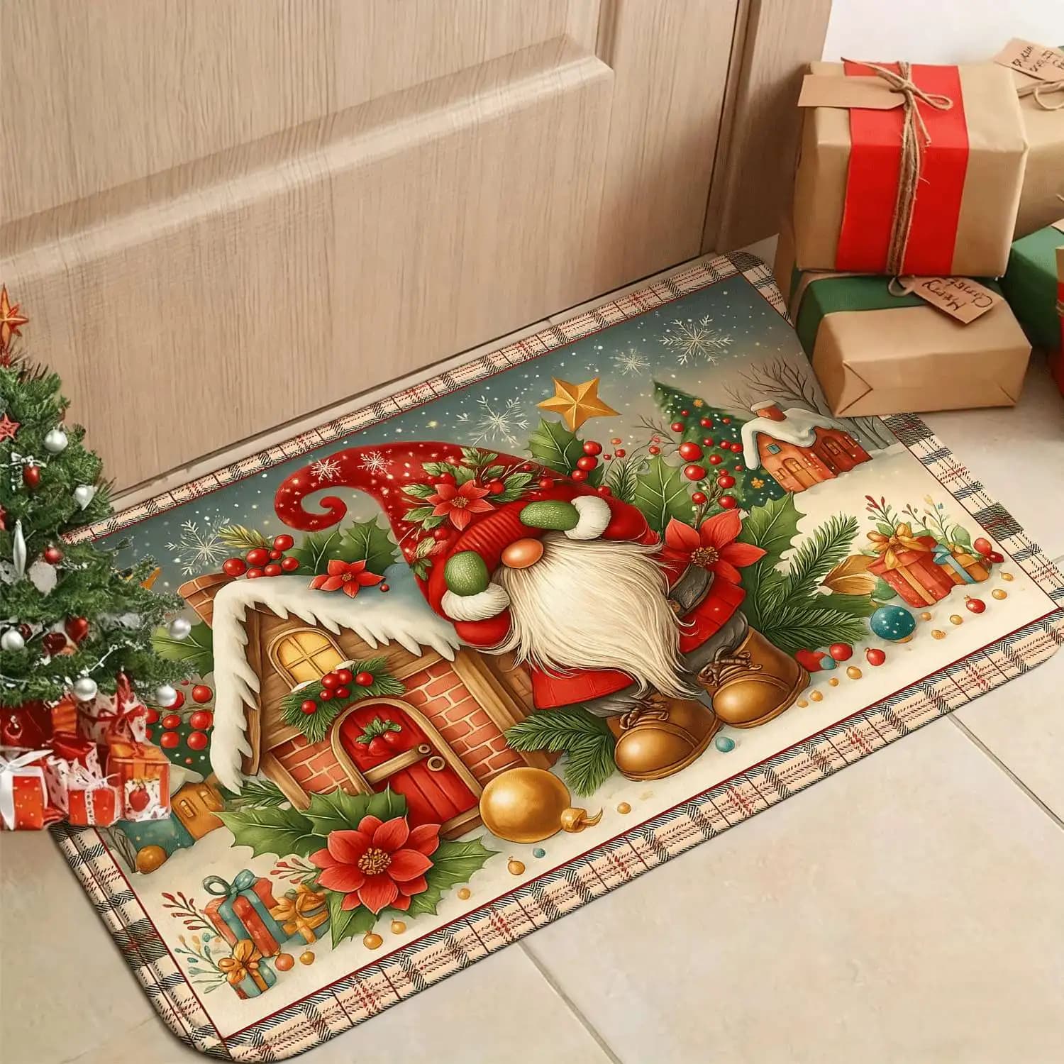 Christmas Santa Claus model zerbino kitchen mats decorations for home festive carpets for home kitchen room anti-slip carpets decorations for home interior