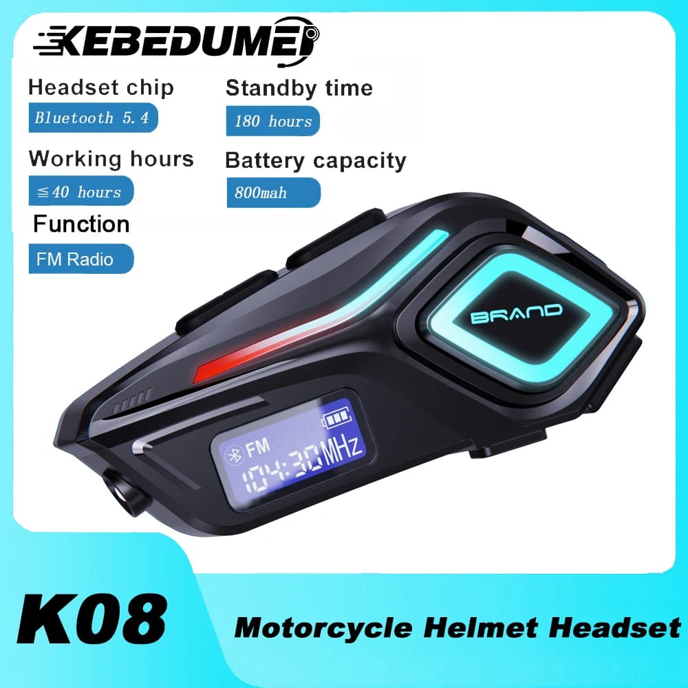 Auricolare per casco da motociclista Bluetooth 5.4 Kit di chiamata in vivavoce wireless Altoparlante per lettore musicale impermeabile stereo anti-interferenza