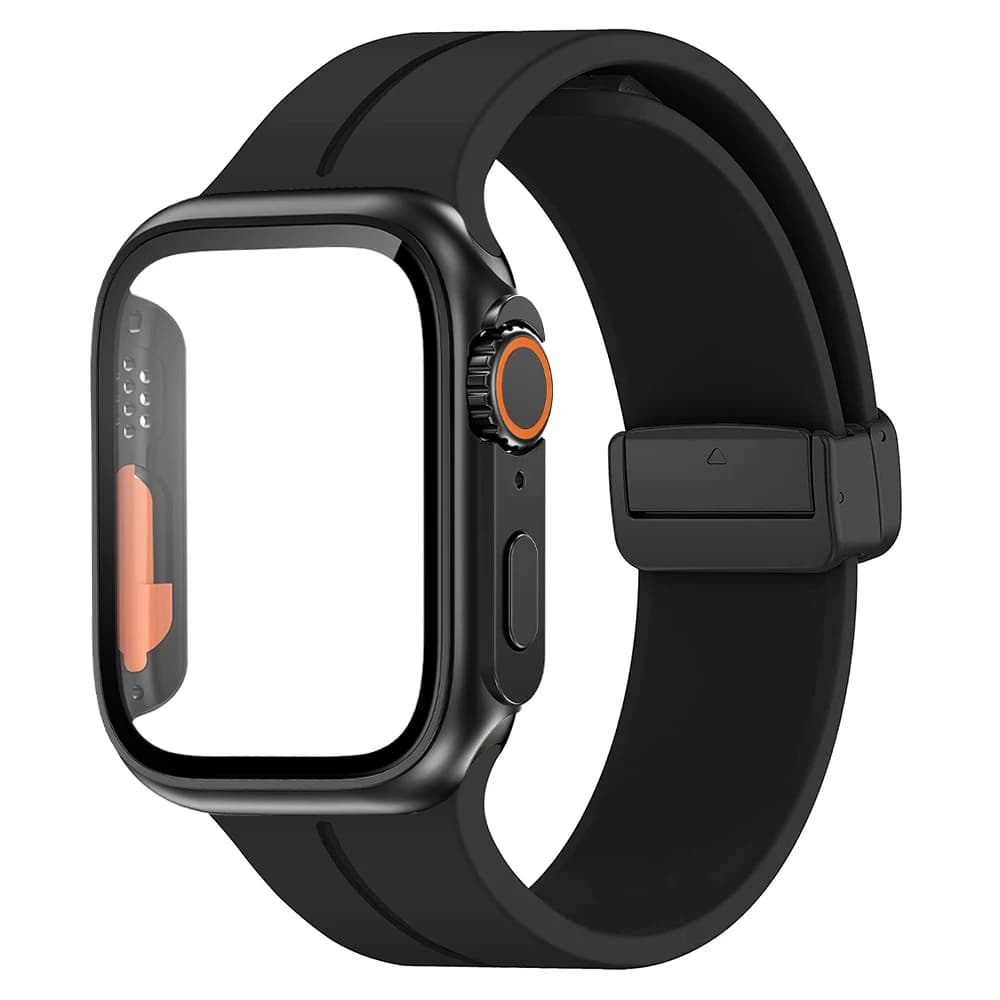 Glass + Case + Strap for Apple Watch 45mm 44mm 41mm 40mm 49mm Magnetic Bracelet in Silicone + cover iWatch Series 5 6 SE 7 8 ultra