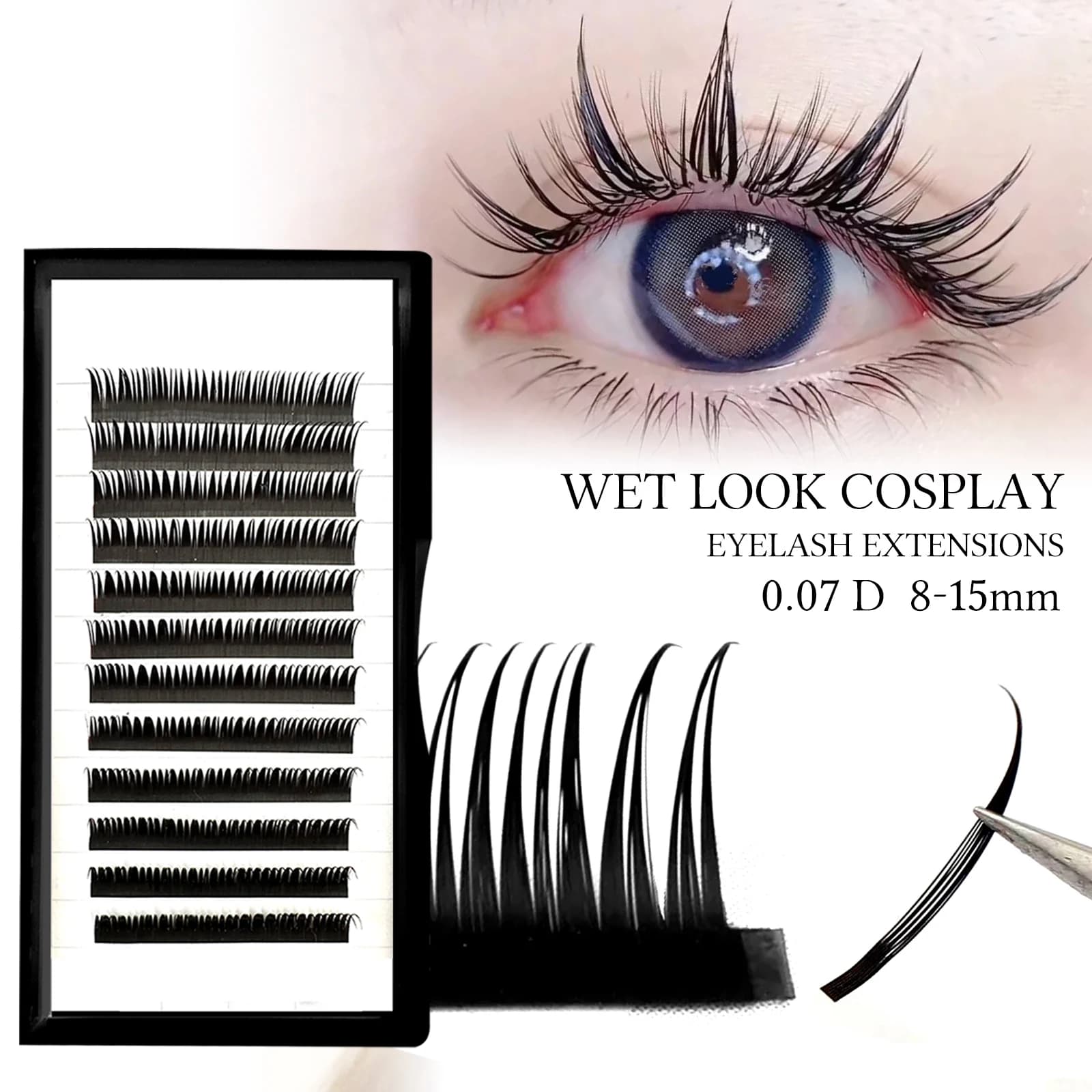 Aspetto bagnato Cosplay Estensioni ciglia Cluster Volume Ciglia D Curl 8-15mm Visone morbido Ciglia finte Ciglia individuali