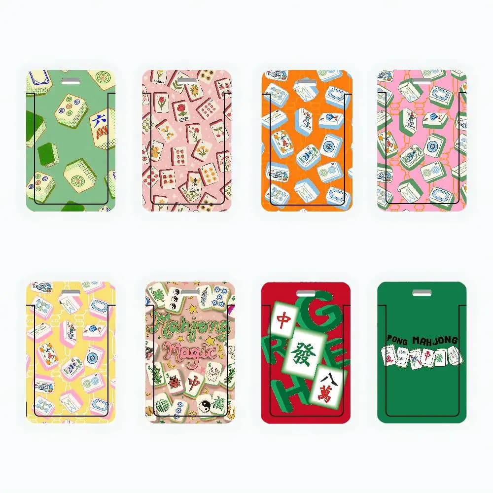 Mahjong Tiles Dice ID Card Holder PVC Badge Holder With Lanyard Slot Student Bus Card Cover Office Work Card Case
