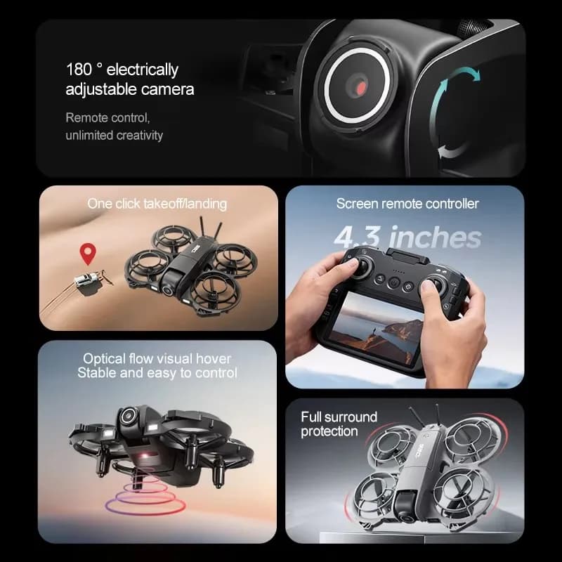 Drone con Ampio Schermo e Doppia Fotocamera 8K a 180 Gradi, Quadricottero con Commutazione Ottica, Drone Telecomandato con Schermo