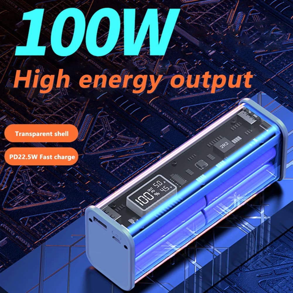 18650 Cassa del caricatore della batteria DIY Set 100W PD22.5W Power Bank Shell Ricarica Veloce Scatola di Immagazzinaggio della batteria Micro Type-C