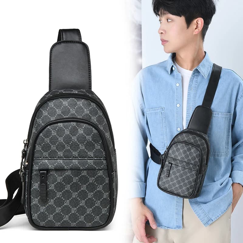 Zaino Monospalla Classico da Uomo con Motivo Vintage in Ecopelle, Borsa a Tracolla Multitasche per Viaggi, Lavoro e Uso Quotidiano