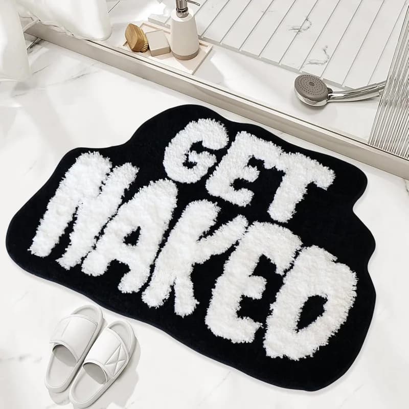 VIKAMA Fun Letter Imitation Cashmere Rug, Absorbent Non-Slip Bathroom Mat, Soft Bedroom Bedside Carpet, Home Decoration