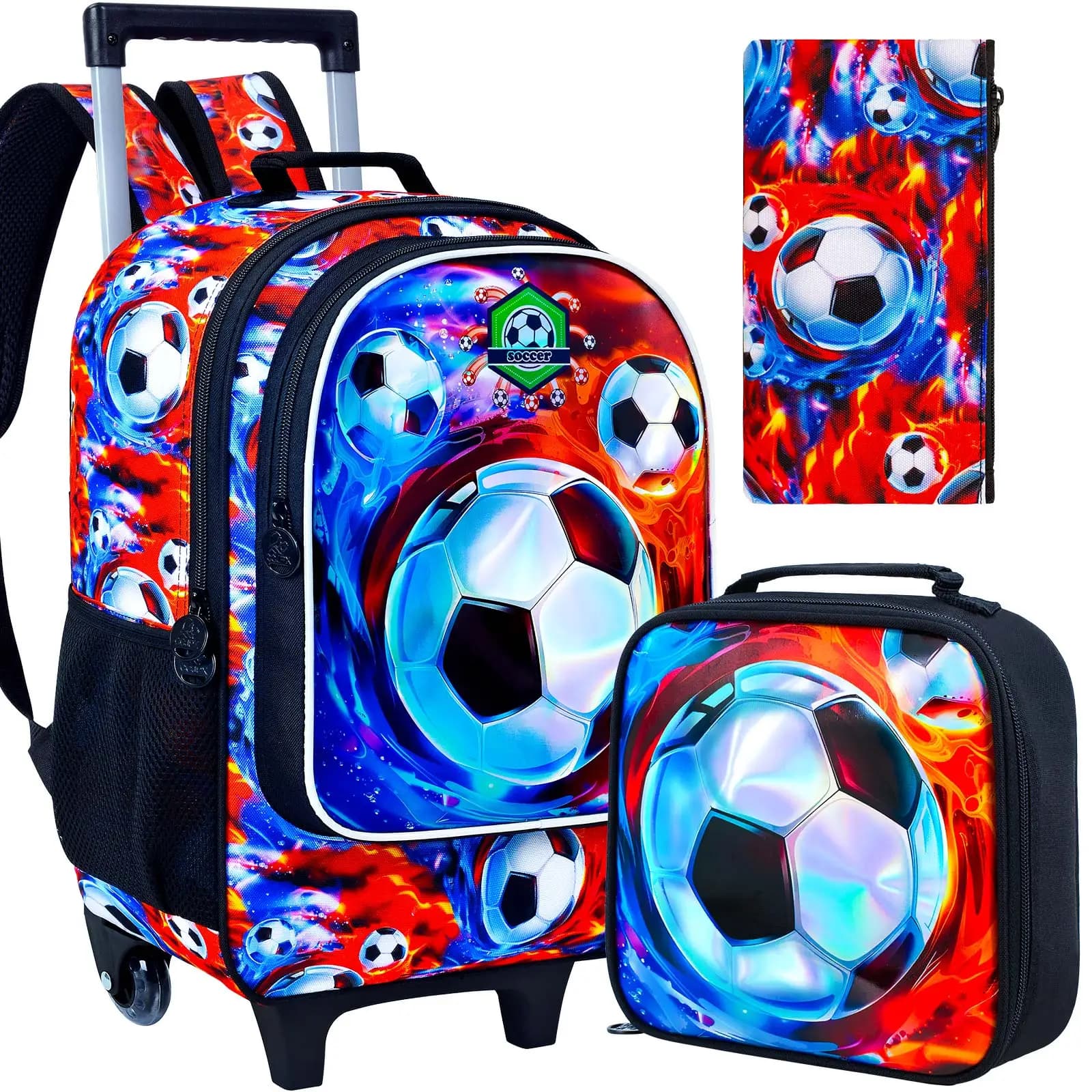 3 piece children's wheel backpack, Bookbag with children's roller wheels, elementary school bag with wheels with bag for lunch-foot