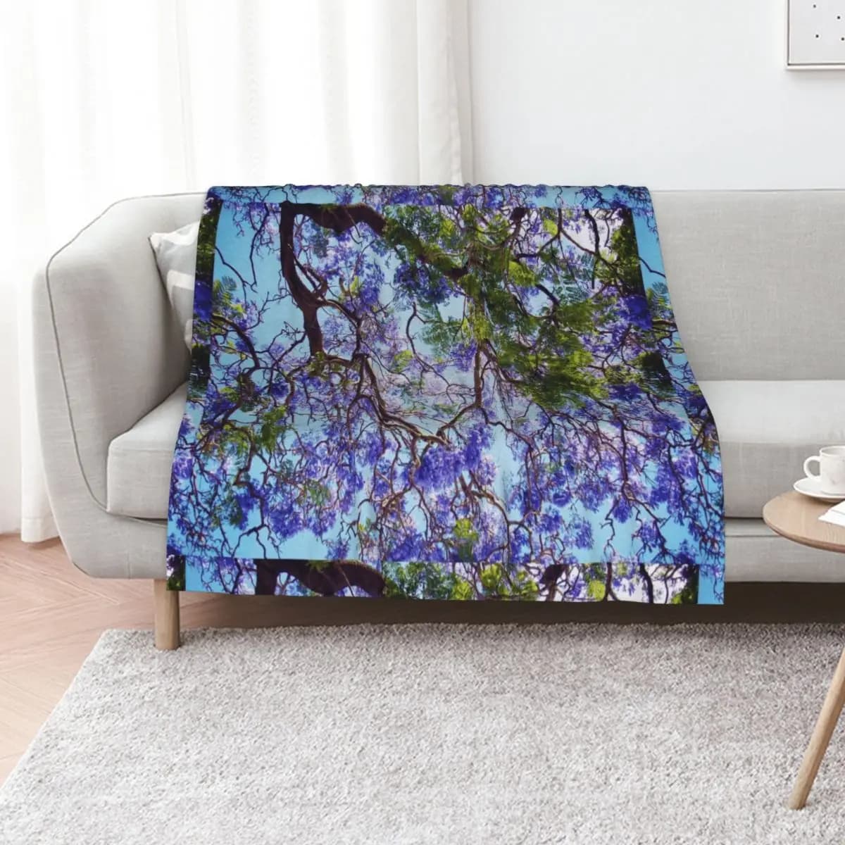 Purple Jacaranda Tree Oil Paint Throw Blanket Soft Breathable Blanket for Night Sleeping