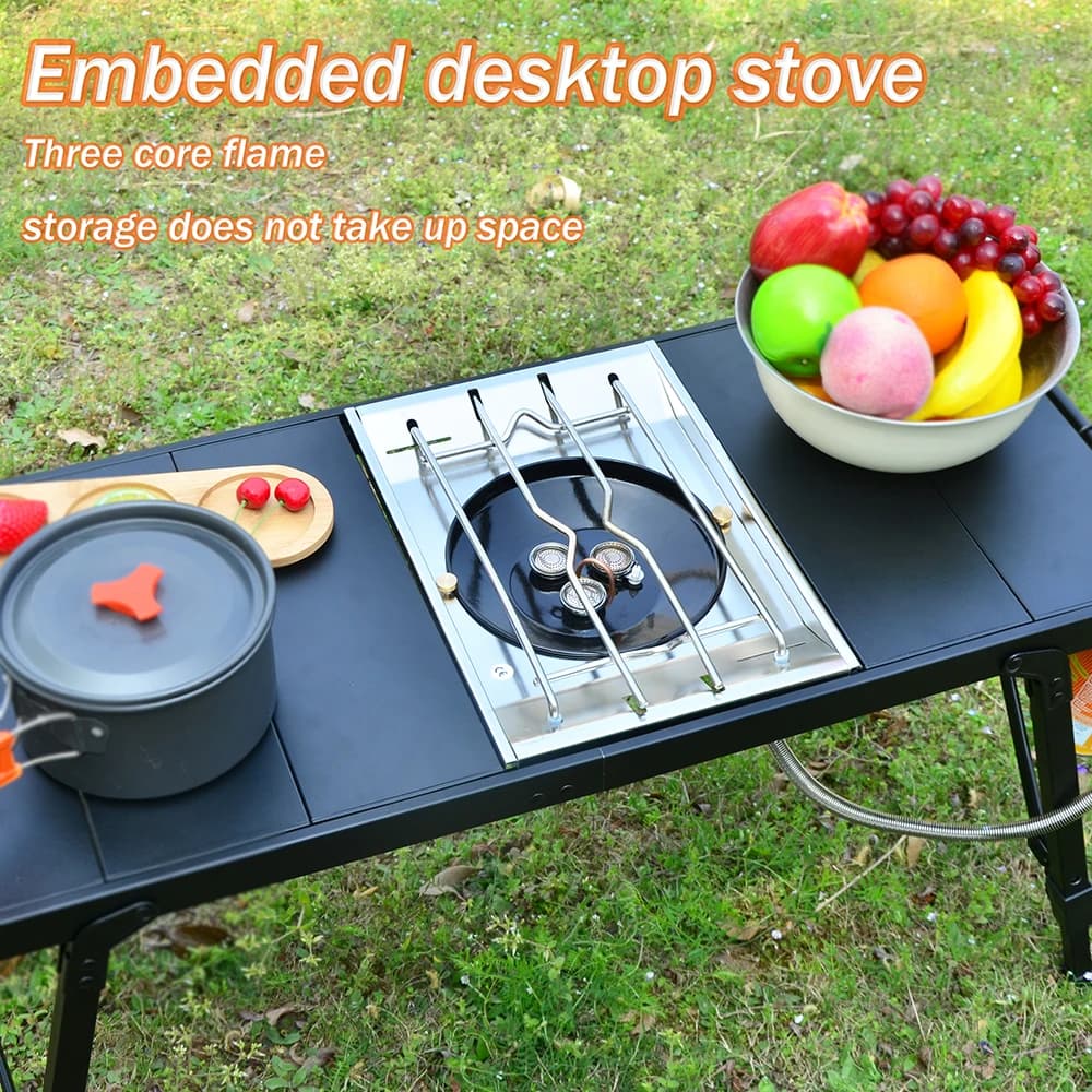 New IGT 2026 Camping Folding Table with Removable Gas cooker, Light Portable Table for BBQ, Picnic and Open Fishing