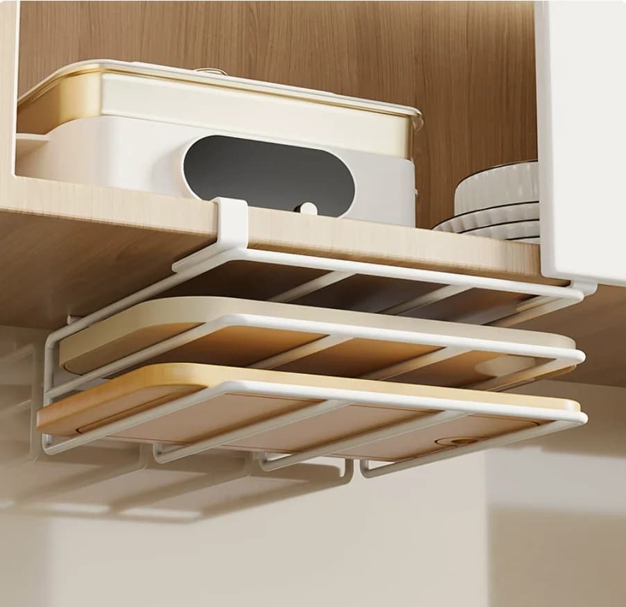 Non-punching Kitchen Storage Rack Pot Lid Storage Cutting Board Placement Kitchen Cabinet Hanging Holder Under with Hook