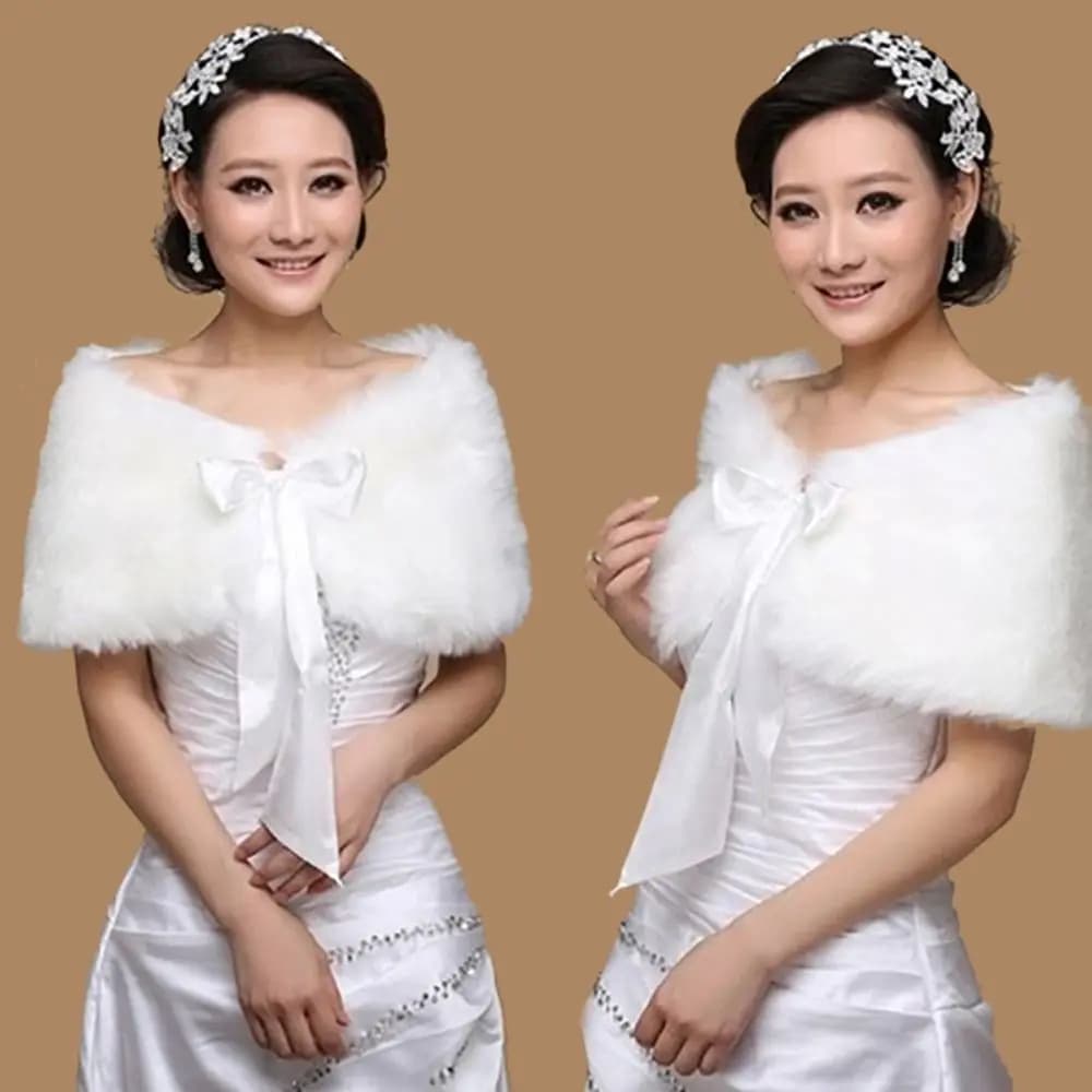 Mantello invernale Scialle di pelliccia bianca Accessori da sposa Elegante involucro da sposa Giacche da sposa da donna Mantello morbido Imitazione pelliccia