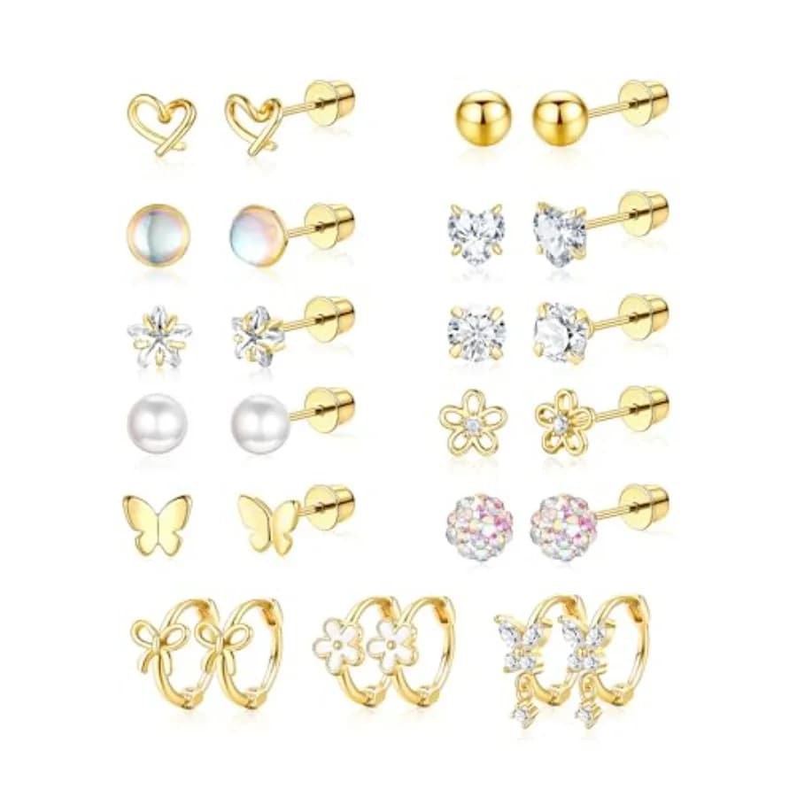 Hypoallergenic Surgical Stainless Steel Earrings for Girls Jewelry - Screw Back Earrings for Sensitive Ears Cute Flower Heart P