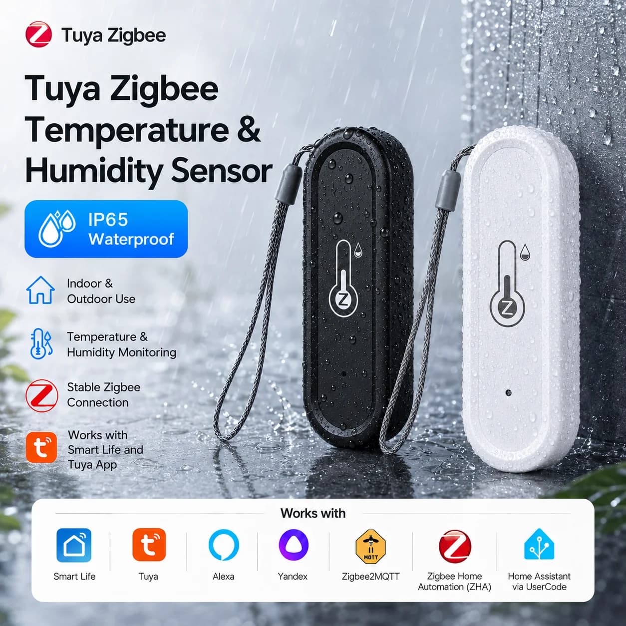 Tuya IP65 Waterproof Zigbee Temperature Humidity Sensor Outdoor Sensor APP Remote Monitoring Works With Google Home Smart Life