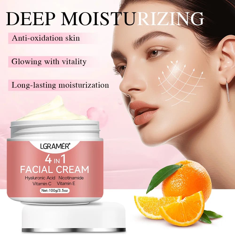 Crema per il viso 4 in1 Acido ialuronico Nicotinamide Vitamina C Vitamina E Ripristina la salute Lustro Idratazione profonda Idratazione duratura