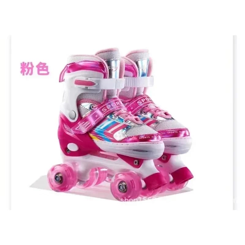Pattini a rotelle per bambini, Scarpe da pattinaggio a doppia linea, Scarpe da ginnastica quad regolabili, 4 ruote, 2 file, Outdoor, Ragazzi, Ragazze, Bambini