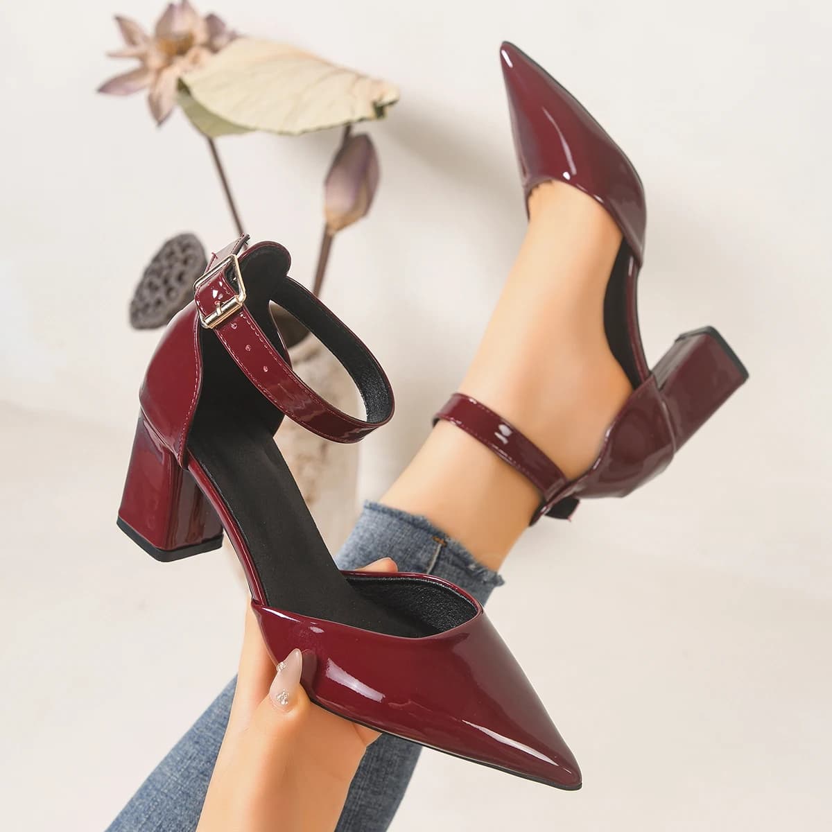Women High Heels Sandals Summer New Fashion Buckle Strap Sandals Elegant Hollow Pumps Pointed Toe Lady Office Work Shoes Women