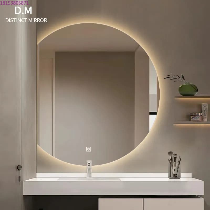 Specchio rotondo luminoso per bagno intelligente, WC, WC, specchio da bagno sospeso a parete, rotondo antiappannamento