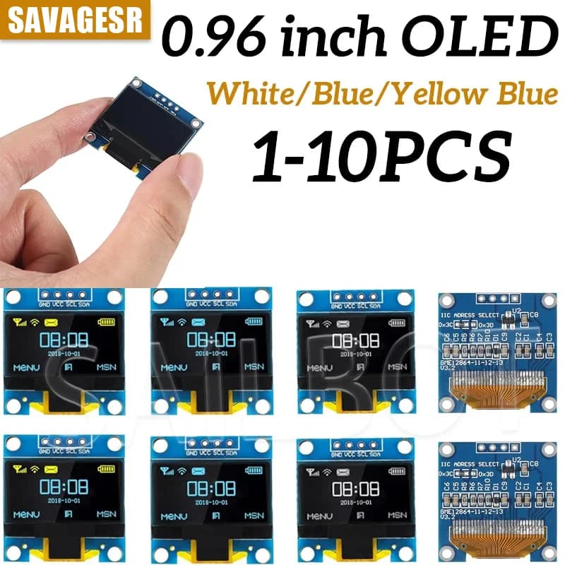 1-10PCS OLED Display Module 0,96 Inch I2C IIC SPI Serial 128X64 SSD1315 LCD 3.3-5V 4 Pin White/Blue Play for Arduino