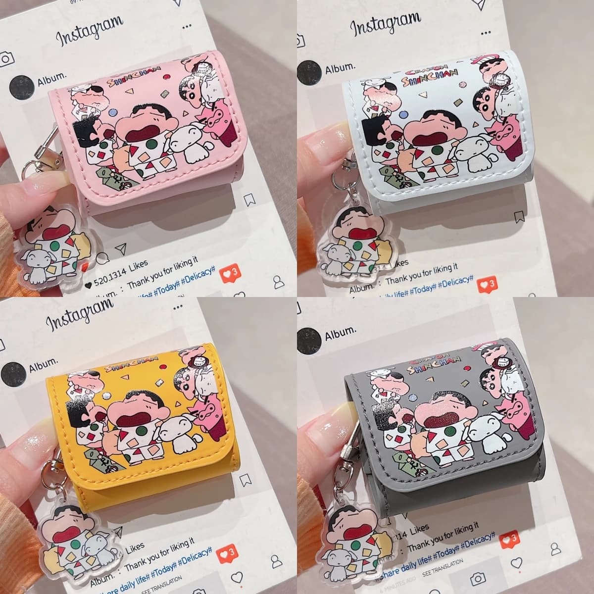 Cute Anime Crayon Shin-chan Leather Earphone Case For Airpods 4 2 3 1 Pro 2 3 Wireless Bluetooth Headset Protective Soft Cover