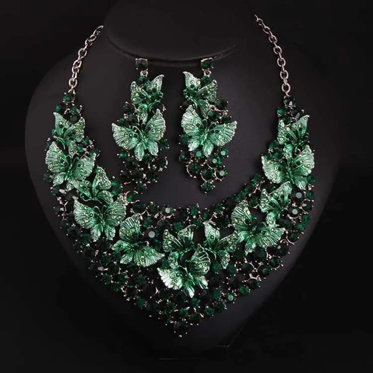 Accessori fai da te per e-commerce transfrontaliero europeo e americano, set di collana e orecchini con pittura a olio a forma di farfalla e diamanti, stile esagerato
