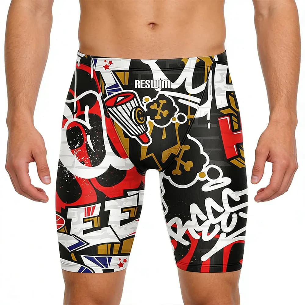 New Men's Jammer Swimsuit Endurance Athletic Training Swim Short Beach Swimming Trunks Sports Summer Surfing Shorts Tights Suit