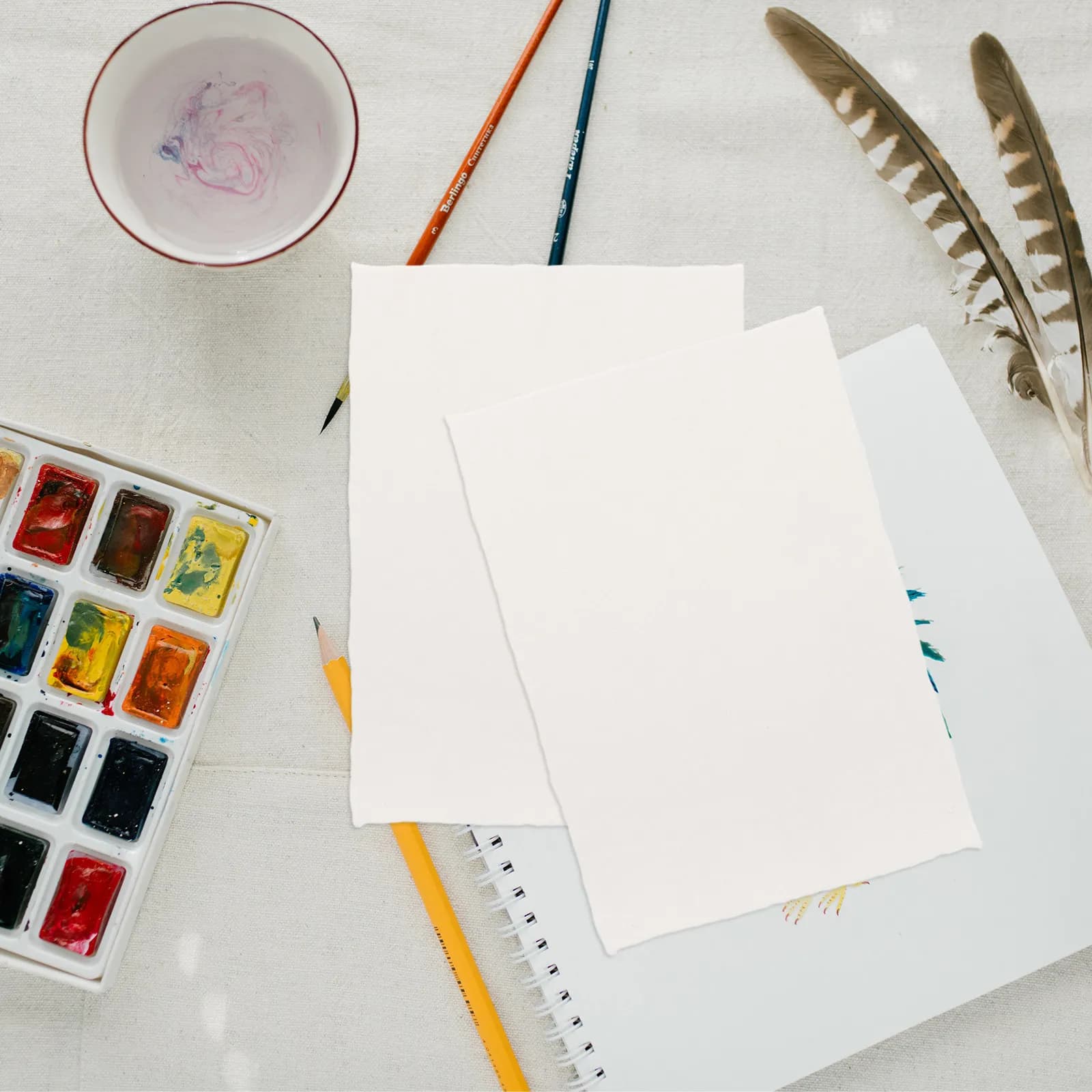 20 Sheets Professional Watercolor Paper Cotton 300Gsm Deckled Edge Medium Rough Texture Blank Tearable Sheets for Painting
