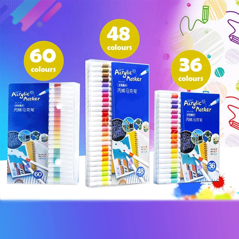 12/24/36/48/60 Colors Acrylic Paint Marker Set Art Markers Painting Pen Graffiti For Stone Ceramic Glass Wood Manga Art Supplies