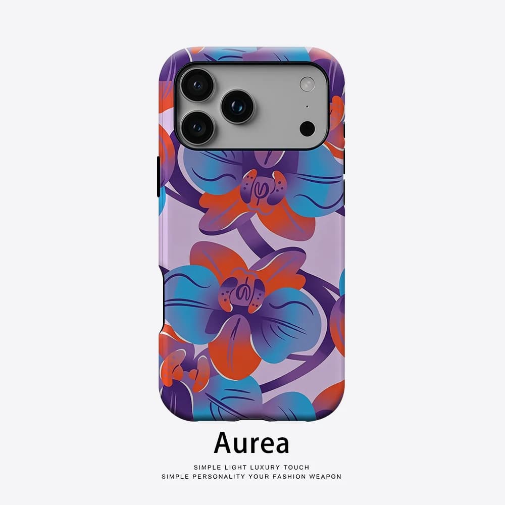 Custodia Aurea opaca antiurto per MagSafe per iPhone 17 16 15 14 Plus 13 Pro Max, cover rigida in PC antiurto Neon Orchid Bloom
