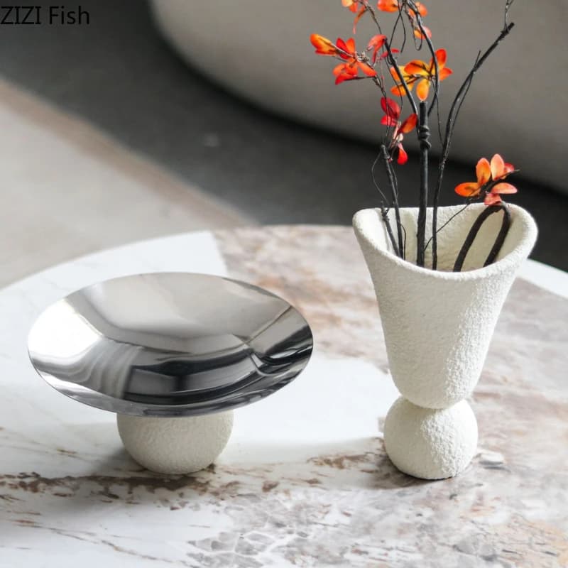 Vaso in resina con decorazioni floreali, piatto in metallo per frutta, ornamento, vassoio per snack, vaso per fiori secchi, vassoio portaoggetti