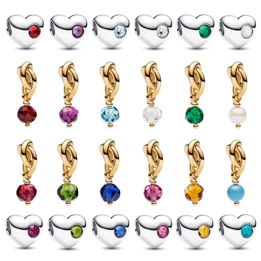 Exquisite 925 Sterling Silver Twelve Constellations and Month Stone Bead Pendants Fit DIY Bracelet Necklace Party Birthday Gifts