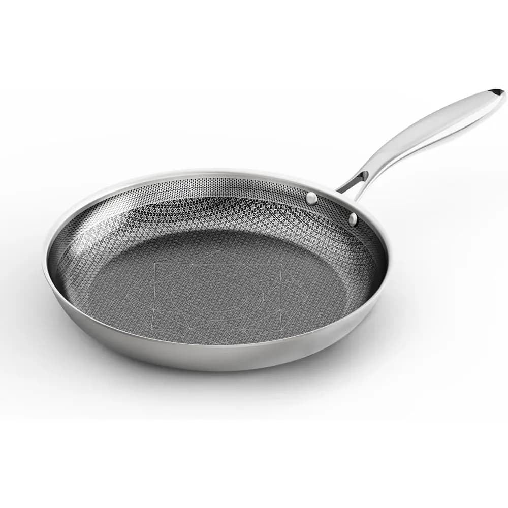 8 inch stainless steel pan, hybrid non-stick pan, 3-layer pan, uniform heat distribution, dishwasher safe and suitable for oven, wit
