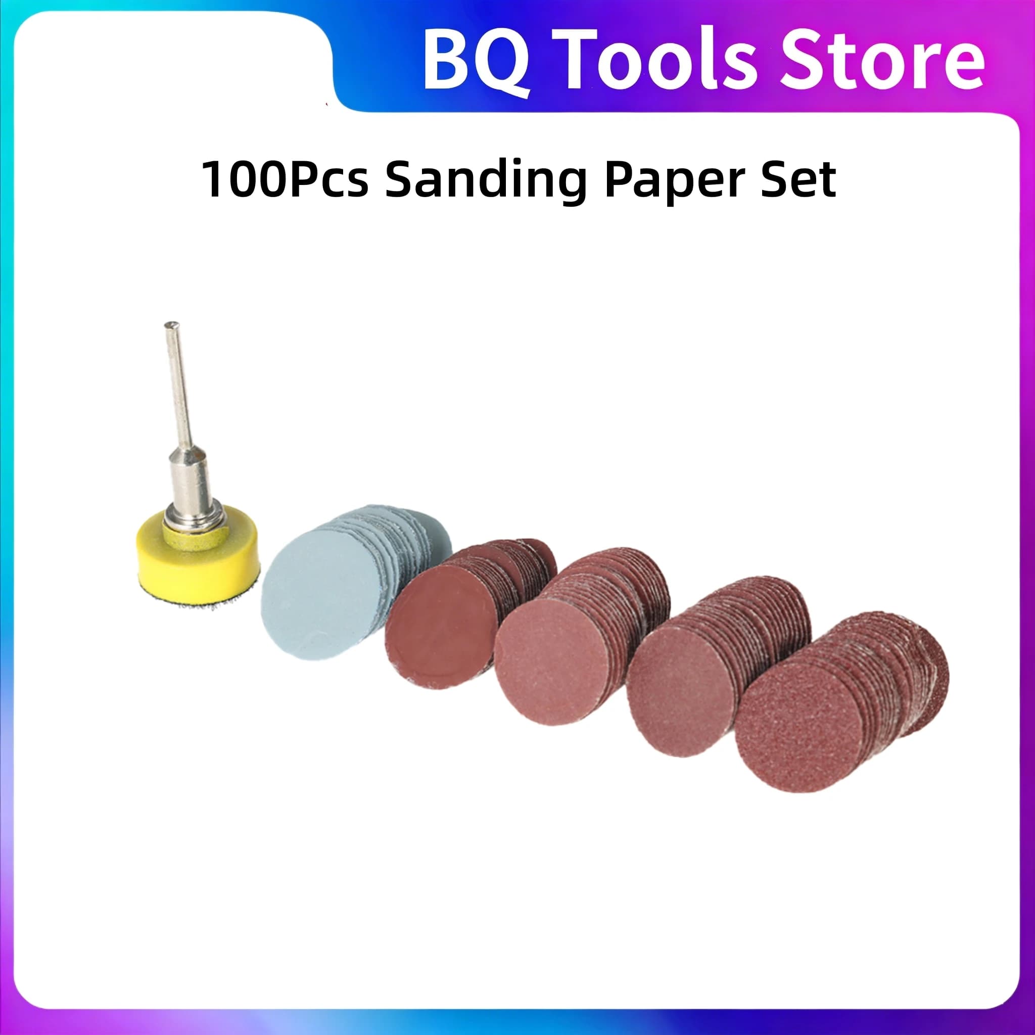 Set of 100 Abrasive Paper Pieces 100-3000 Grit, Fa-da-Te sanding and polishing tools, Electric sanding accessories, 25mm diameter Abrasive Discs