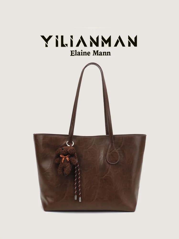 Elegant Simple Lazy Style Large Capacity Tote Bag Women's Commuter Handbag Elanman Original Design Fashion Square Shape