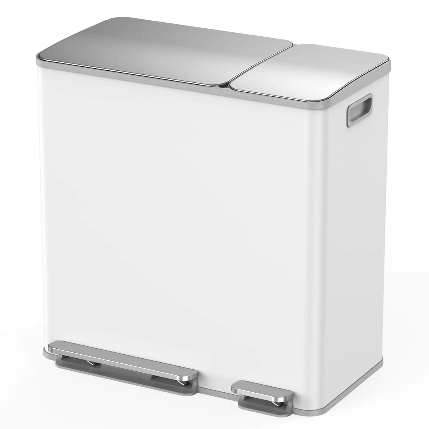 Cestino Doppio per Cucina, 13+5,5 Galloni, in Acciaio Inossidabile, Combinazione Bidone Rifiuti e Riciclo con Coperchio a Chiusura Silenziosa, Personalizzabile