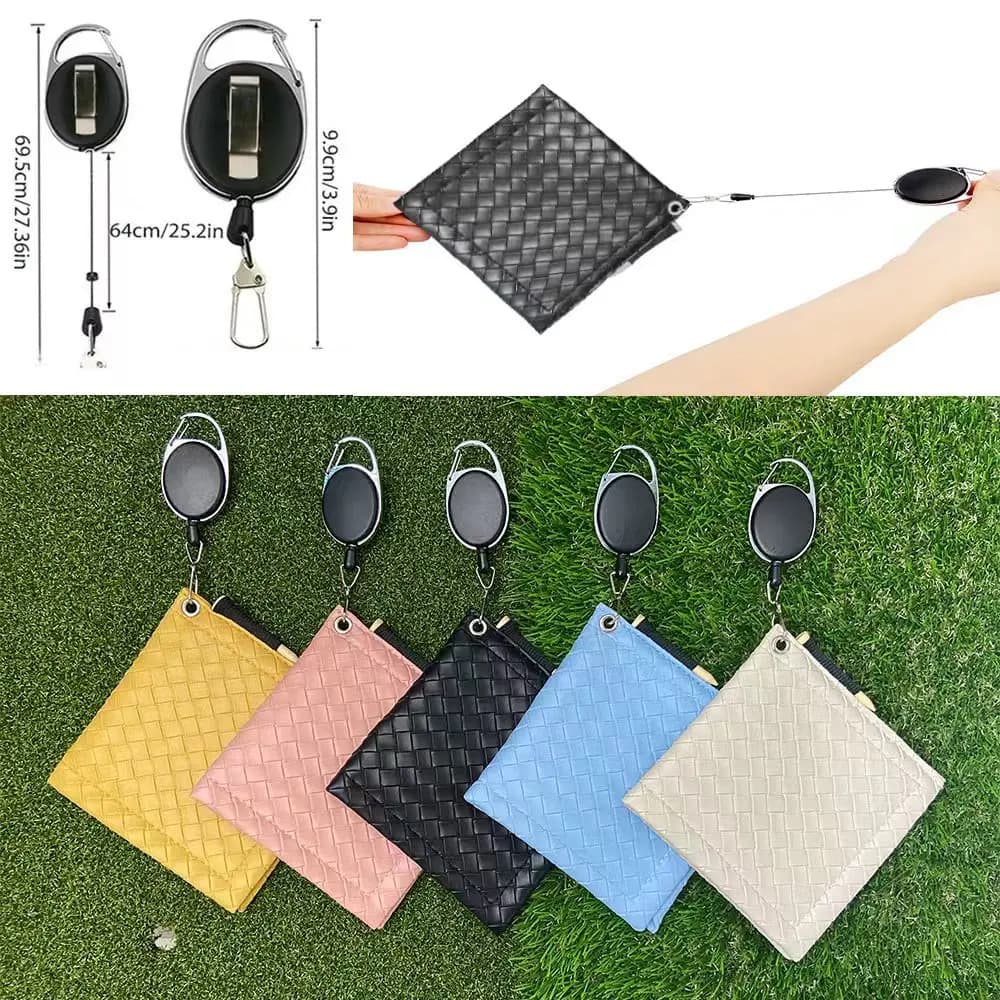 Panno per la pulizia della pallina da golf Asciugamano per la pulizia della pallina piccola Asciugamano per la pulizia della palla Texture tessuta Gancio a scatto Cavo retrattile con passante in vita