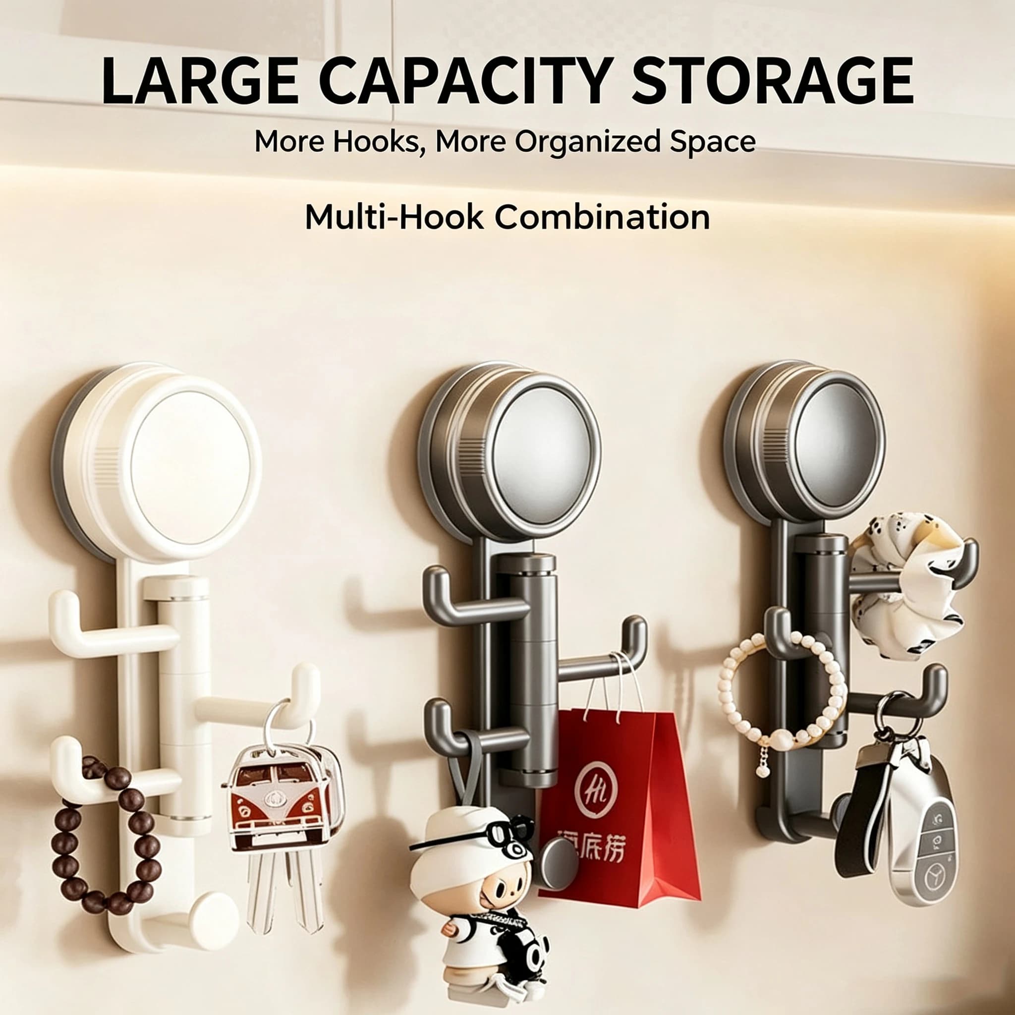 1/4pc Rotatable Vacuum Suction Cup Hook, No Punching, Adhesive Hook, Kitchen Bathroom Storage Rack, Multifunctional Storage Hook