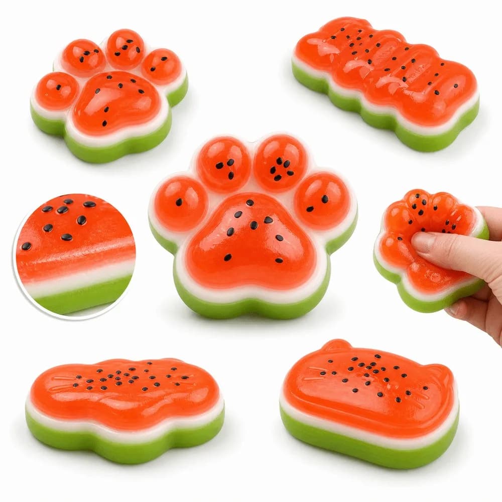Safe Cat Paw Watermelon Stress Reliever​​ Slow Rebound Cream Slime Anti-stress Squeeze Squeezable Decompression Toy Gift