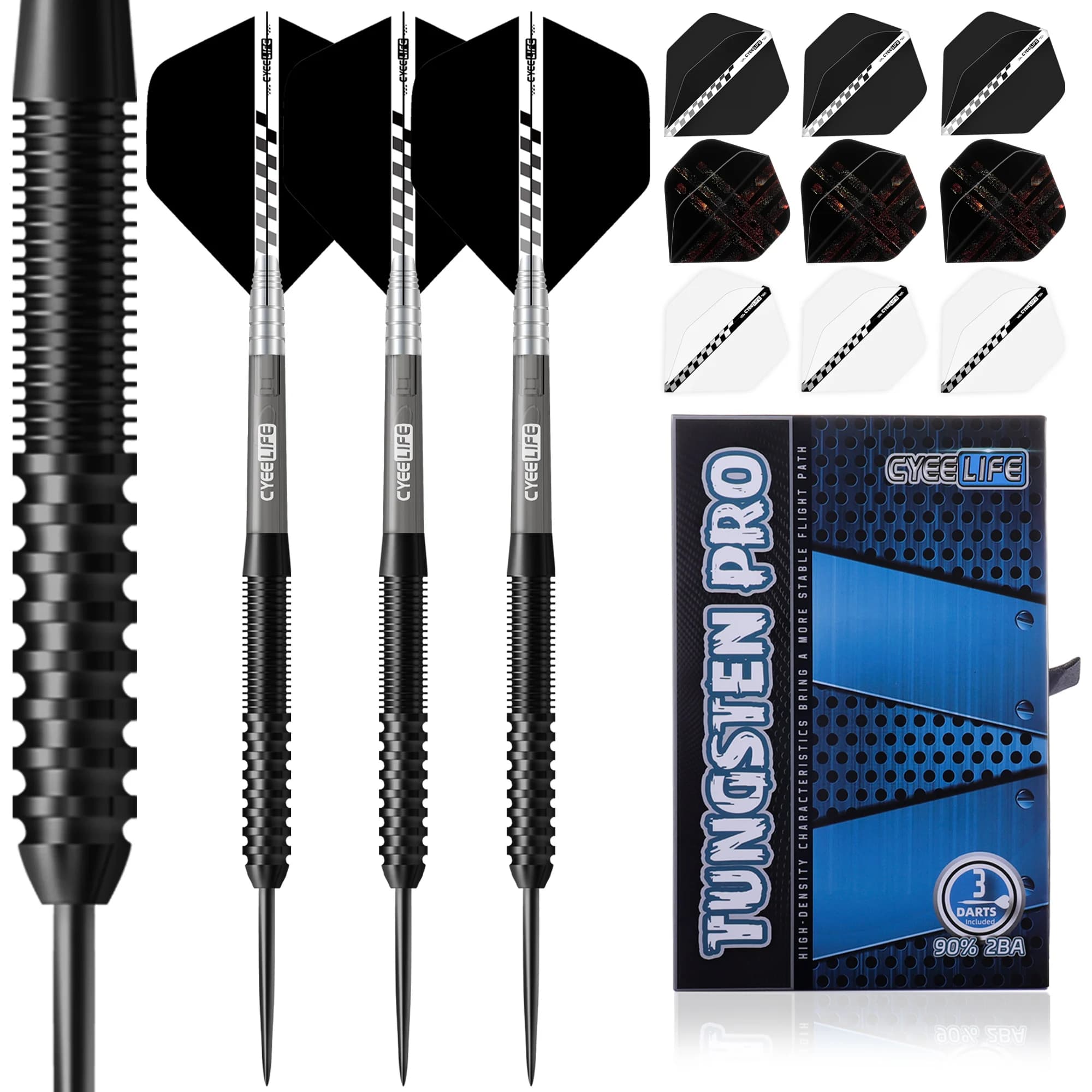CYEELIFE Professional 90% Tungsten Steel Tip Darts 21g 23g 26g 28g 30g Gift Set with Flights Shafts Accessories