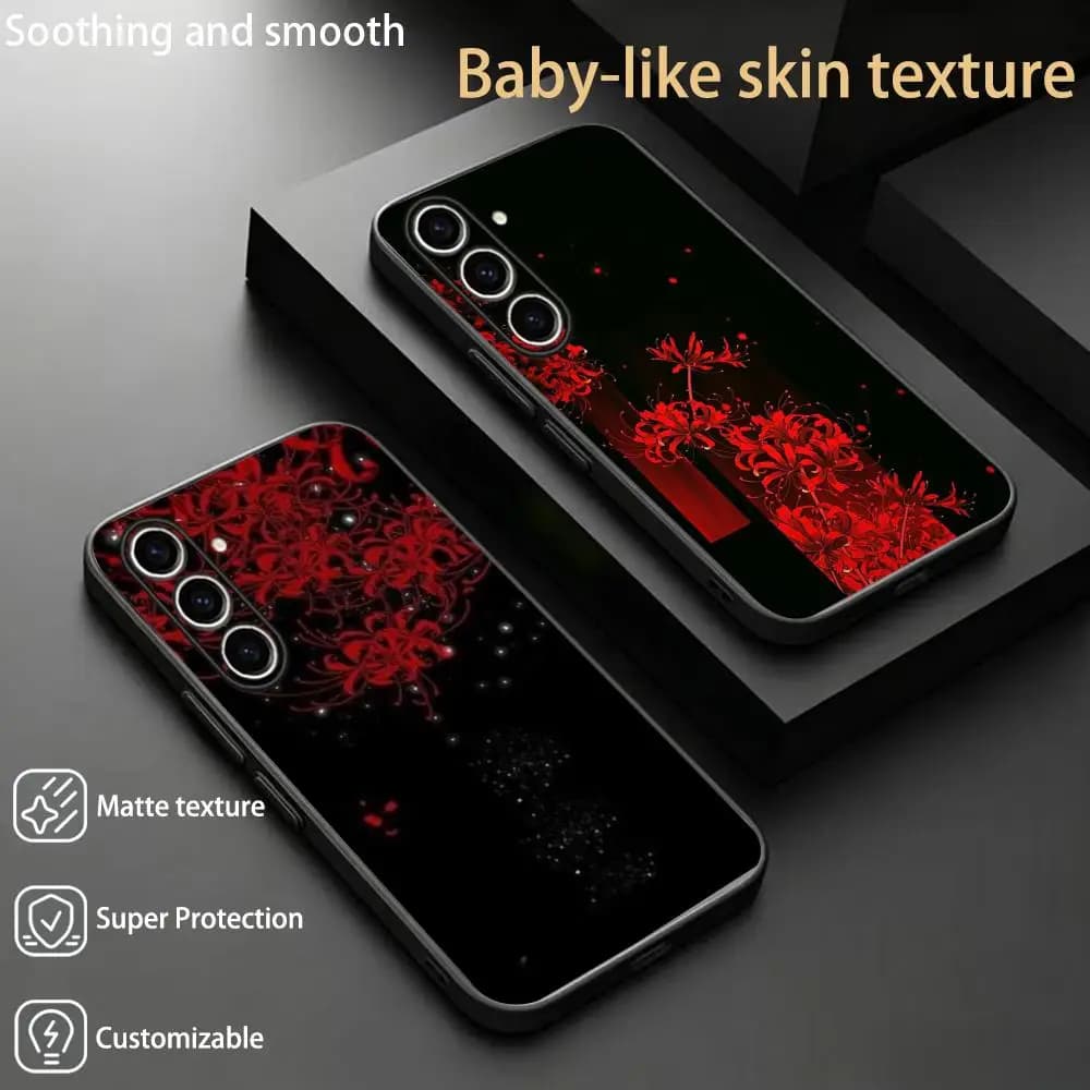 Red spider lily Japan art fashion design Phone Case For Samsung Galaxy S26 S25 S24 S23 S22 S21 Plus Ultra Note20 Soft Black