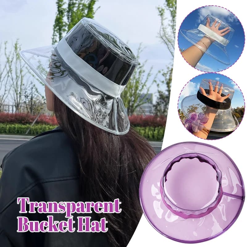 Y2K PVC Transparent Buckle Hats Sunscreen Korean Flat-top Fisherman Wide Tent Hat Fashionable Summer Waterproof Rain Hat