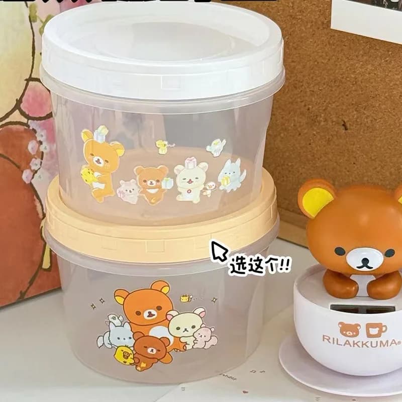 Contenitore per Alimenti Stile Giapponese Rilakkuma, Simpatico Orsetto Rotondo in Plastica, Porta Pranzo per Studenti, Contenitore per Snack e Frutta, Regalo