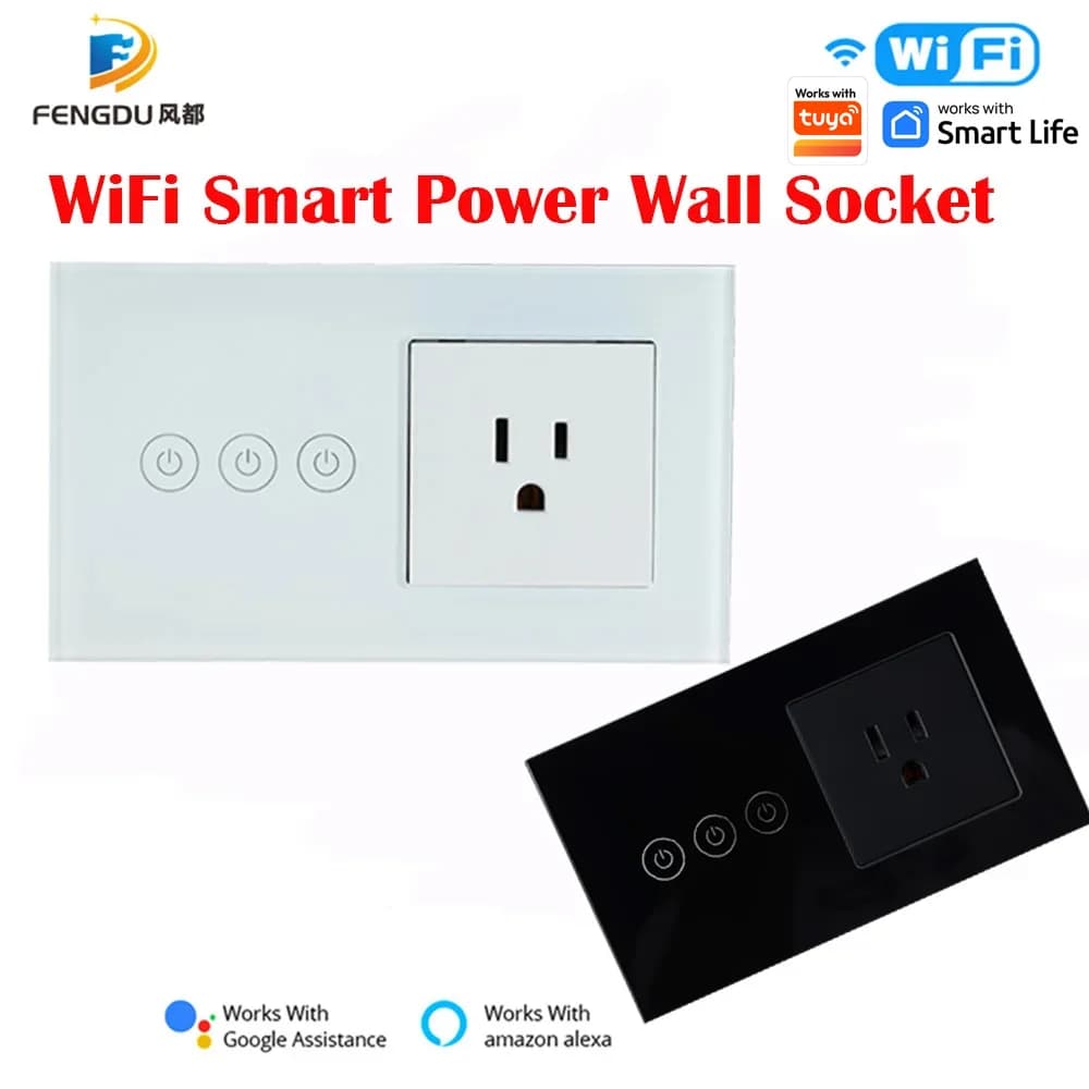 WiFi Smart Socket Matter Smart Wall Switch 16A Germany Socket Glass Panel Works with Tuya Smart Life Voice/Remote Control