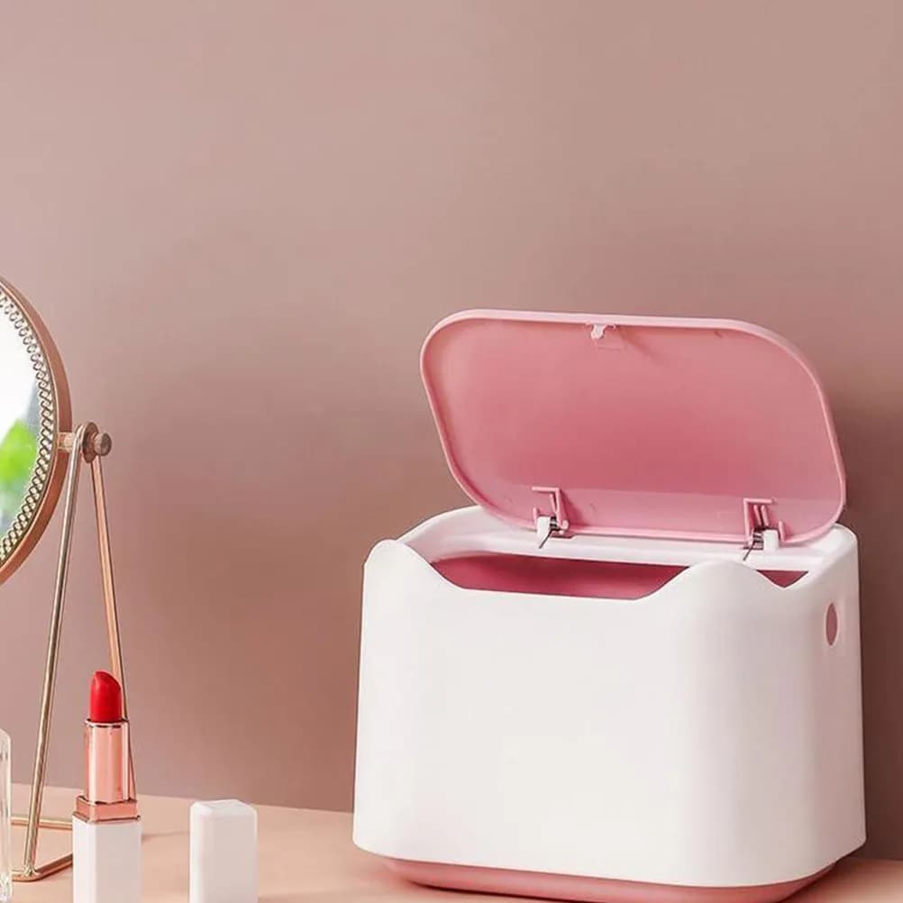 Mini Cestino da Scrivania con Coperchio a Pressione, Piccolo Contenitore per Rifiuti in Plastica, Organizzatore da Tavolo per Casa, Ufficio, Cucina e Bagno