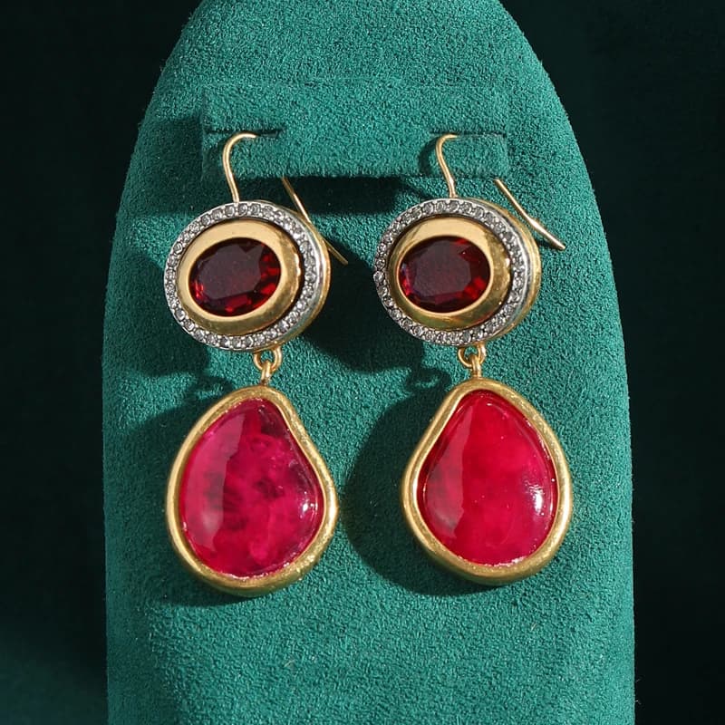 Vintage Natural Stone Pink Drop Earring Pendent Oval Red Crystal For Women Luxury Korean Style Antique Mother's Day Jewelry 2026