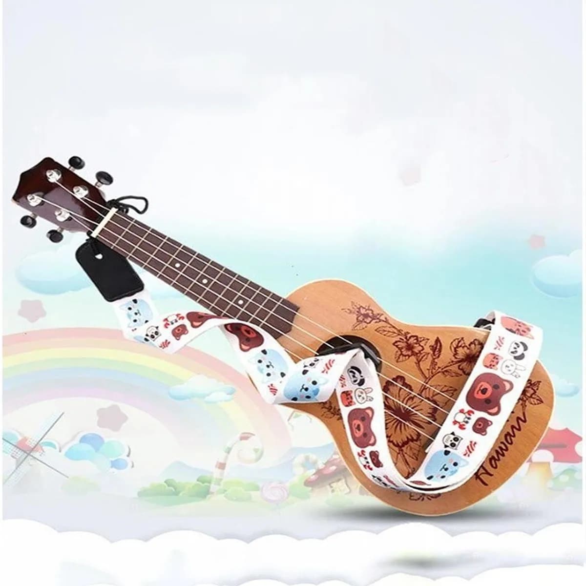 Tracolla per ukulele con design a forma di orso, regolabile, in poliammide PU, morbida, confortevole e traspirante
