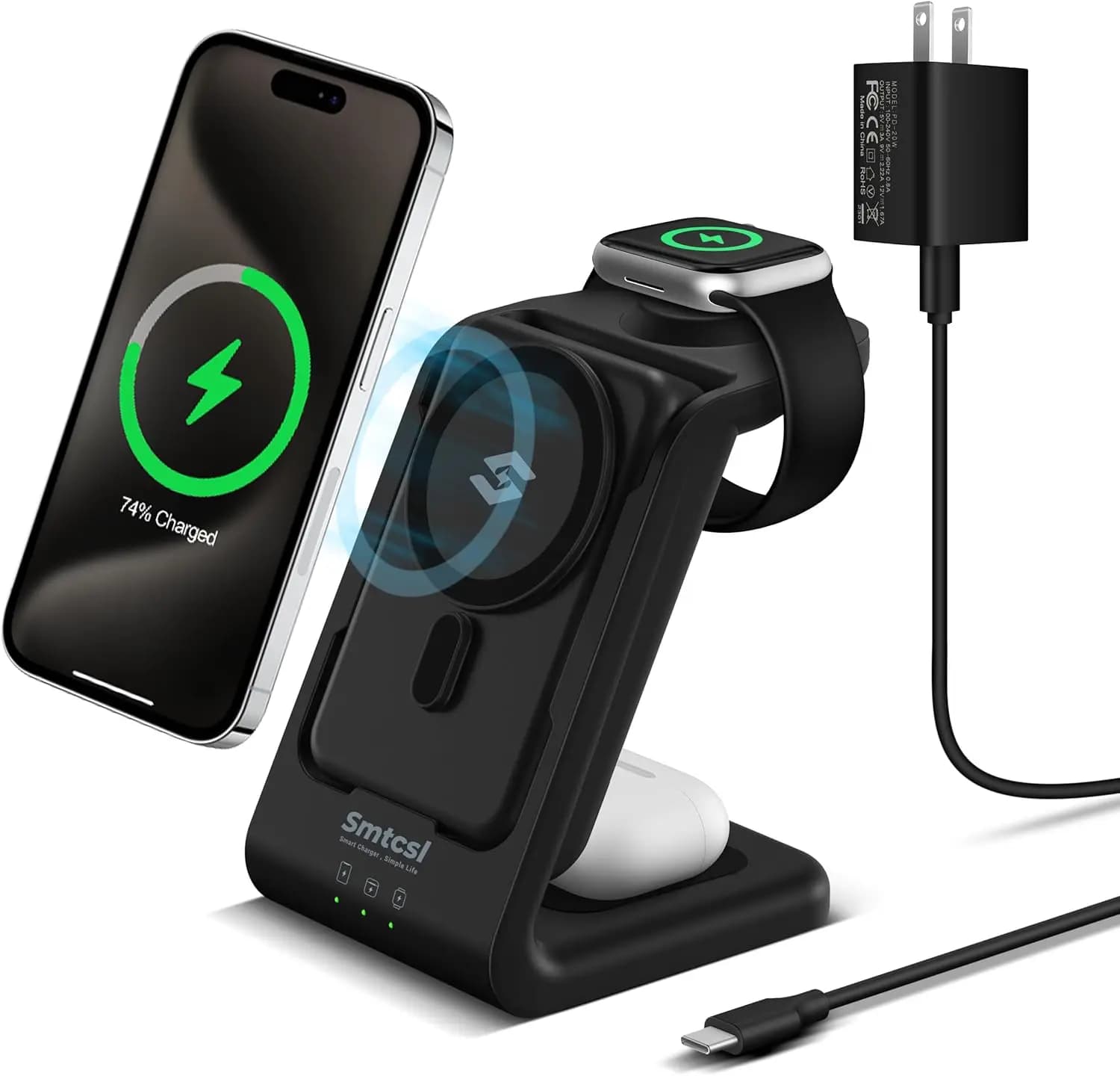Stazione di Ricarica Wireless 3-in-1 con Power Bank Rimovibile da 10000mAh per Telefono, Orologio e AirPods - Supporto Magnetico Portatile