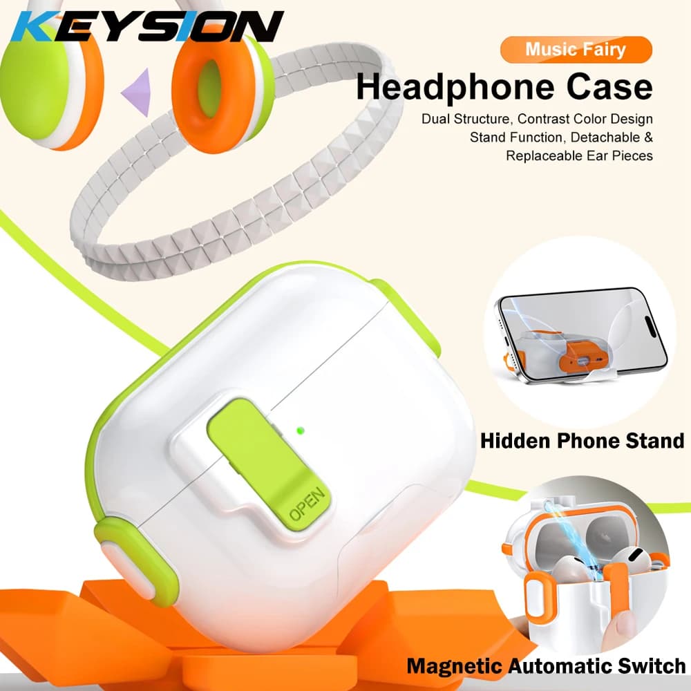 KEYSION Custodia per auricolari con interruttore automatico magnetico per Airpods Pro 3 2 Supporto per telefono nascosto Custodia per cuffie antiurto per AirPods 4