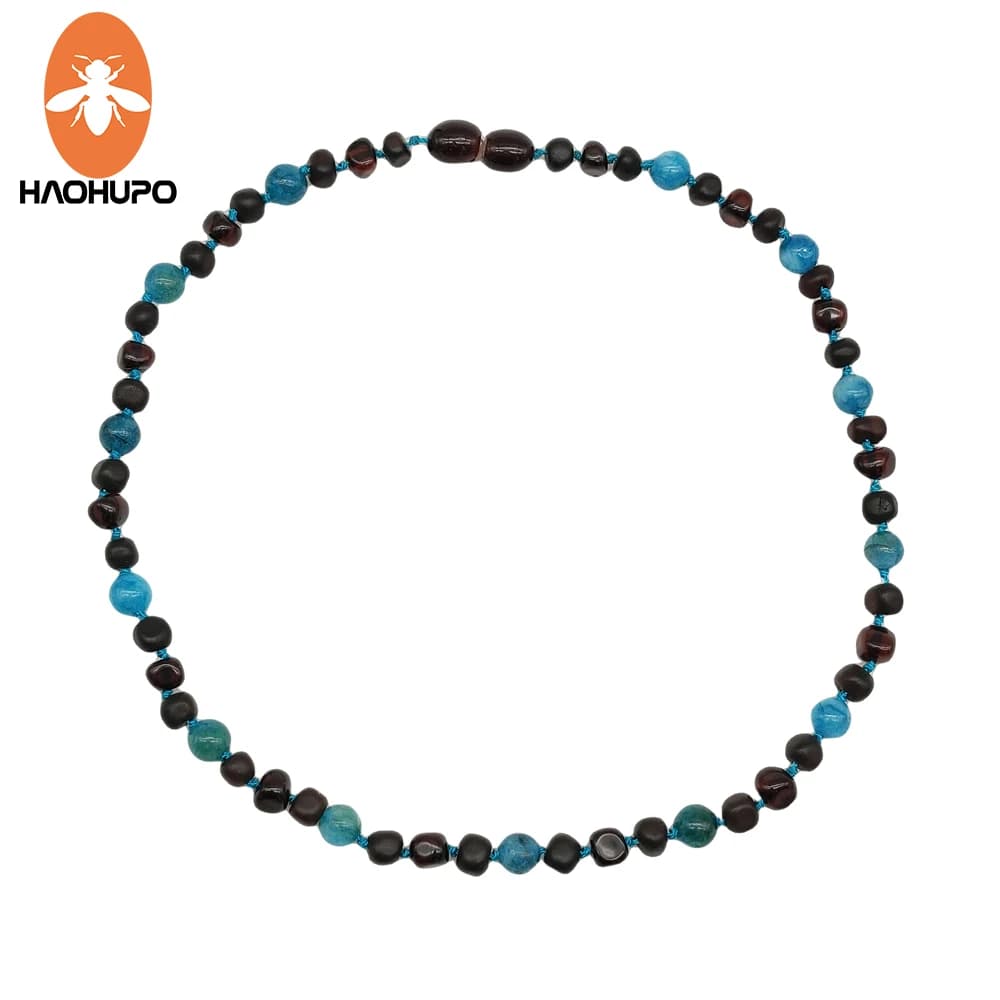 HAOHUPO Crew neck necklace with colored hand-made beads for women, natural apatitis, cherry amber, authentic jewels, high-end gifts