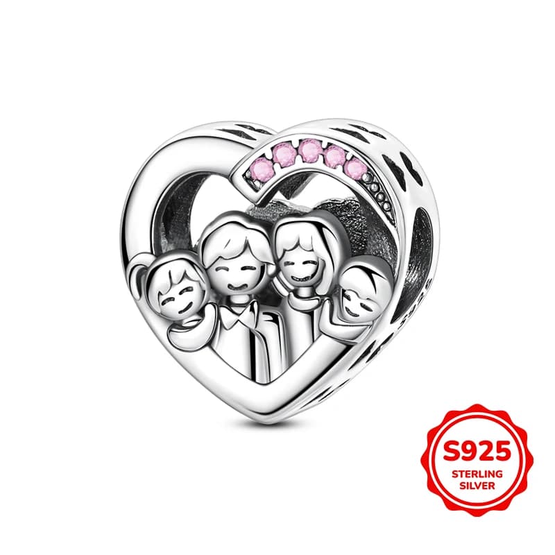925 Sterling Silver Heart Shaped Family Necklace, Suitable for Original Necklaces, Bracelets and Women's DIY