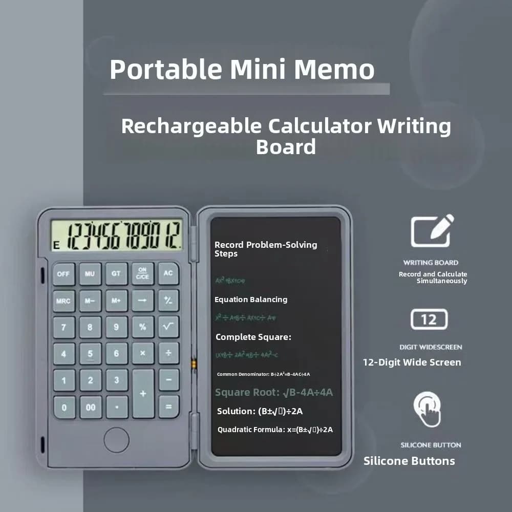 2in1 Scientific Calculator Foldable Large Screen Display Office LCD Drawing Pad Rechargeable Erasable Digital Writing Tablet